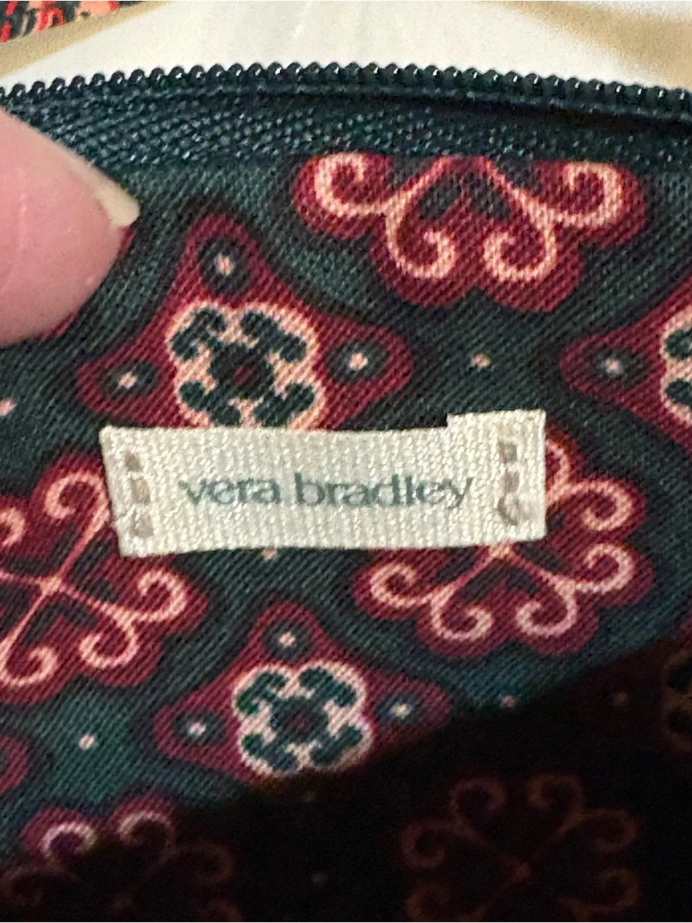 Vera Bradley Navy Blue Quilted Wristlet with Red Floral Print